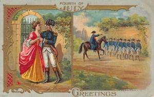 J79/ Patriotic Postcard c1910 Fourth of July 4th Soldier Horse Woman 163 - Picture 1 of 4