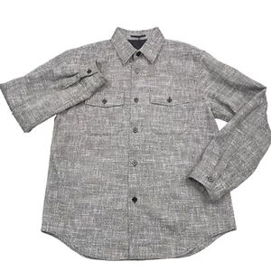 $395 Theory Garvin Tweed Canvas Black & White Overshirt Mens Size Large - Picture 1 of 9