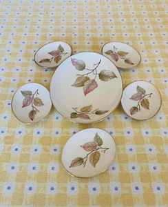 Vintage 1960s Handpainted Leaf Dessert Server Set of 6 RETRO DESIGN - Picture 1 of 4