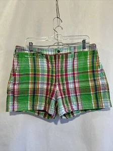 Polo Ralph Lauren Plaid Madras Shorts Womens Size 14 Green Pink Multi Cotton - Picture 1 of 10