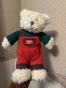 VTG Eden Toys Osh Kosh B’Gosh White Teddy Bear Red Overalls Plush Stuffed Animal - Picture 1 of 2