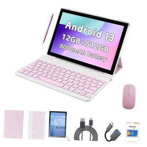 10.1 Inch Android 13 Tablet with SIM Card Slot 4G LTE Calling,12GB+512GB, Pink - Picture 1 of 7