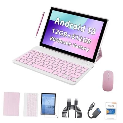 10.1 Inch Android 13 Tablet with SIM Card Slot 4G LTE Calling,12GB+512GB, Pink - Image 1 of 4