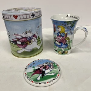 Alice In Wonderland Coffee Tea Cup Mug Coaster Tin Set Paul Cardew Hot Beverage - Picture 1 of 5
