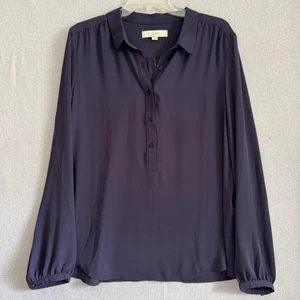 Ann Taylor Loft Shirt Damen Large dunkelblau Langarm Bluse Pullover Oberteil - Bild 1 von 8