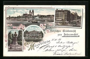 Lithographie Magdeburg, Dom, Hasselbachplatz, Herrenkrug 1897  - Picture 1 of 2