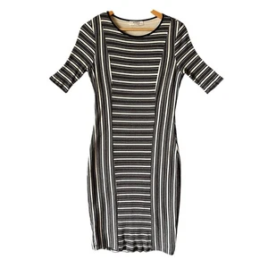 Bailey44 Stretch Streifen Bodycon Spalte Midi Rippstrick Kleid City Preppy Y2K Large - Bild 1 von 10