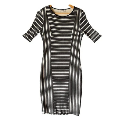 Bailey44 Stretch Stripe Bodycon Column Midi Rib Knit Dress City Preppy Y2K Large - Image 1 of 4