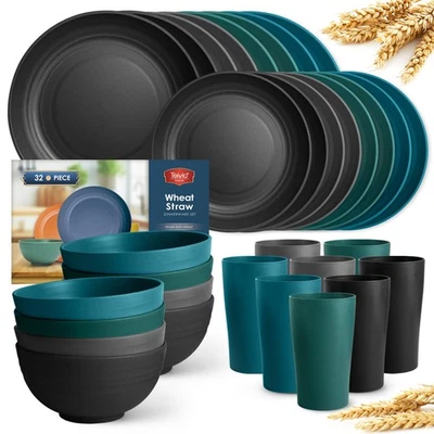 Juego de vajilla de paja de trigo de plástico para cocina Teivio 32 piezas, servicio para 8, di... Foto 1 de 4
