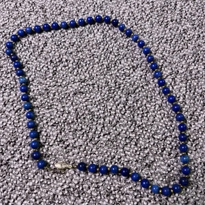 Vintage Lapis Lazuli Beaded Necklace 23” 45 Grams Blue / Gold Tone Accent Beads - Picture 1 of 9