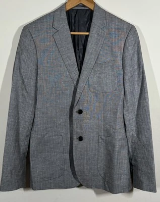 REISS Mens 42S Linen Silk Wool Blend Roman B Blazer Herringbone Grey Jacket - Image 1 of 4