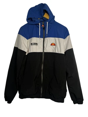 Chaqueta cortavientos Ellesse para hombre mediana azul negra blanca con capucha cremallera completa logotipo Foto 1 de 4