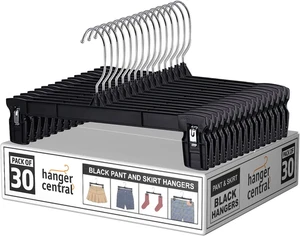 30er Pack Hosenbügel - 12 Zoll Slim Kunststoff Kleiderbügel mit Clips für Ski - Bild 1 von 12