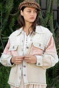 POL Twill Washed Crotchet Floral Jacket Large - Picture 1 of 8