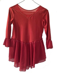 IEFIEL Dance Dress Color Red Size XS 12 Years Old Girl Fabric Stretch Beaded - Picture 1 of 8