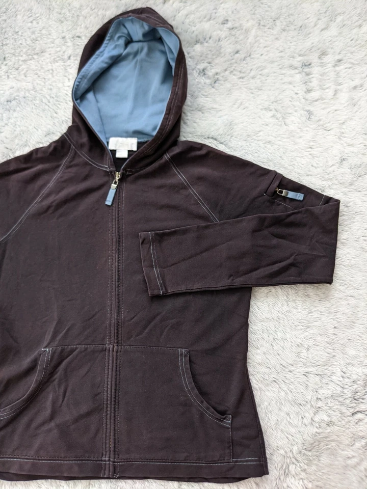 Ann Taylor Loft Size SMALL Black Soft Track Jacket Full Zip Hooded Pockets EUC - Image 1 of 4