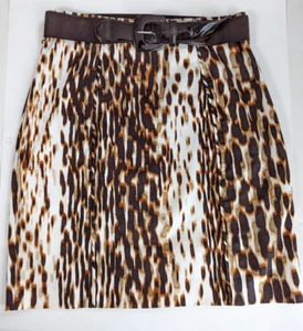 Worthington Animal Print Short Skirt Brown belted womens sz 12 - Picture 1 of 11