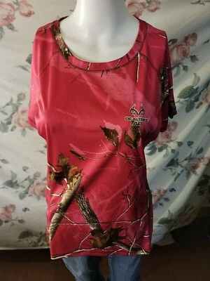 Realtree AP Dri More Tech Pink Short Sleeve Shirt Camo Leaves Sz M (8-10) - Image 1 of 4