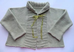 HANDKNIT Childs Girls Sweater Cotton Angora Size 4 Green Debbie Bliss Design - Picture 1 of 4