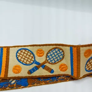 Vintage Tennis Trim Yard Brown Orange Blue 1/2" Wide Embroidered Cottage Core - Picture 1 of 5