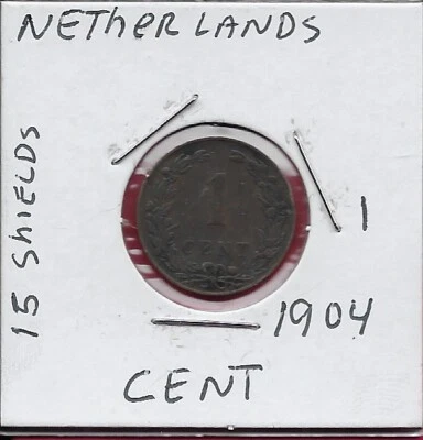 NETHERLANDS KINGDOM 1 CENT 1904 RULER:WILHELMINA I,CROWNED ARMS WITH 15 SMALL SH - Image 1 of 2