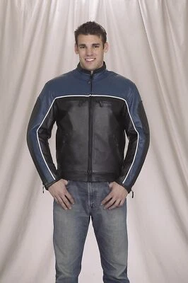 Men's Blue  Leather Racer Jacket  Chest size 52" - Image 1 of 4