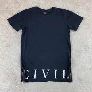 Civil Regime Shirt Adult Medium Black Cotton Side Zip Graphic Print Short Sleeve - Picture 1 of 12