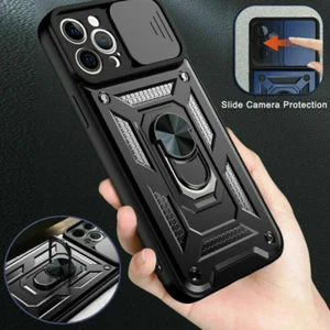 Case for iPhone 16 15 14 Pro Max 13 12 Slide Camera Cover Ring Stand Heavy Duty - Picture 1 of 17