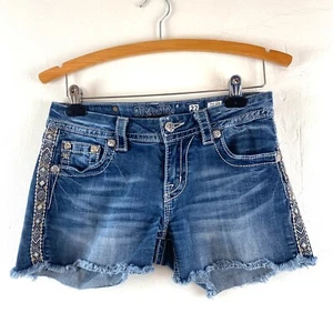 Miss Me Rhinestone Bling Mid Rise Easy Shorts Denim y2k Womens 27 Cowgirl Rodeo - Picture 1 of 9