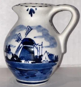 Retro DELFT Blue Small Porcelain Pitcher CREAMER Miniature Windmill Design Vtg - Picture 1 of 8