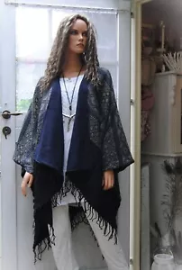 PONCHO NACHTBLAU NORWEGERSTRICK UMHANG SCHULTERWÄRMER SCHALTUCH STOLA - EG - Bild 1 von 5