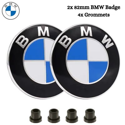 BMW 1 3 5 Series E60 E61 E92 E81 E87 E90 82mm 2x Bonnet Boot Badge 4x Grommets - Image 1 of 4