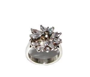 Ladies Womens Silver & Clear Stone Dress Ring UK Size L - Picture 1 of 6