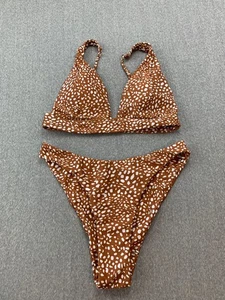 Copper Polka Dot Bikini 2 Pc Swimsuit Womens size Small High Cut Sexy Beach Cool - Picture 1 of 20