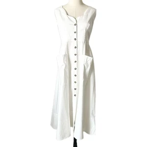 NUEVO Vestido Midi Saloni Zoey Vieira Elástico Popelina en Blanco Talla 12 - Imagen 1 de 5