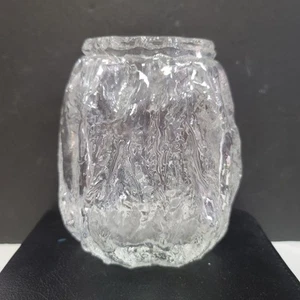 Vintage Ingrid Glashutte Ice block MCM vase 5.5" tall Clear Glass Bark Texture - Picture 1 of 7