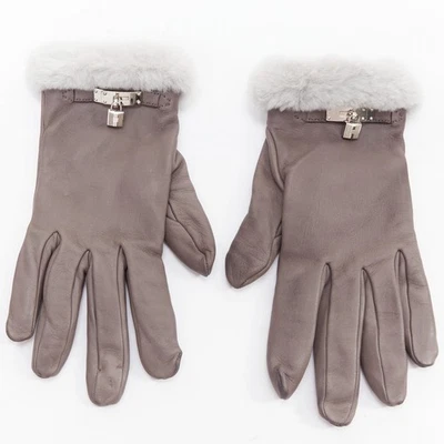HERMES Princesa Gris Swift Cuero Plata H Accesorios Bloqueo Guantes Talla 7 Foto 1 de 4