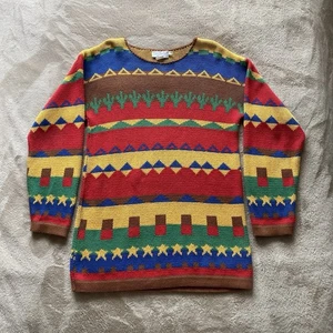 Maglione vintage maglia loft maglione donna M colorato deserto cactus cowgirl western - Foto 1 di 8