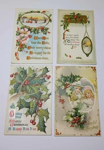Antike geprägte Weihnachts Stechpalme Postkarte Urlaub ca. 1910er Jahre Posten von 4 - Bild 1 von 6