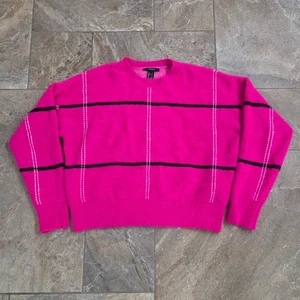 Forever 21 Pink Plaid Knit Sweater Women's Size Small Crew Neck Long Sleeve - Picture 1 of 4