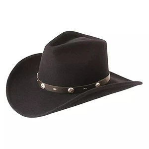 Western Cowboy Felt Hat Unisex Pinch Front Metal Badge Band 56-58 Black SunShade - Picture 1 of 13