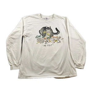 Vintage B KLIBAN Mr. Fix It 90s Long Sleeve T-Shirt Crazy Shirts Hawaii Cat L - Picture 1 of 9