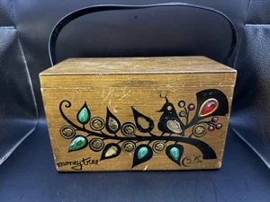 Vintage Collins of Texas Wooden Box Bag Purse “Money Tree” Jeweled - Picture 1 of 6