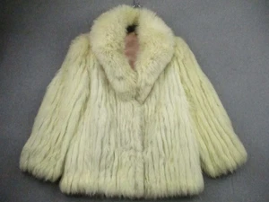 Vintage Natural Blue Fox Fur Coat Womens Medium Finland White Fluffy Winter 90s - Picture 1 of 15