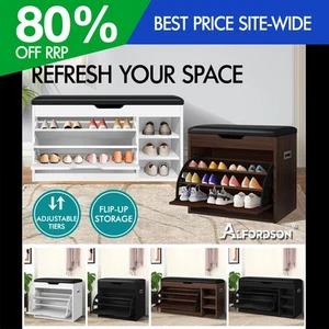 ALFORDSON Shoe Cabinet Bench Storage Rack Organiser Shelf 12/18 Pairs White - Picture 1 of 77