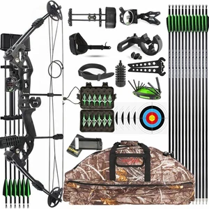 Compound Bow Carbon Arrow Set 30-55lbs Adjust Field Archery Bow Hunting Shoot UK - Picture 1 of 11