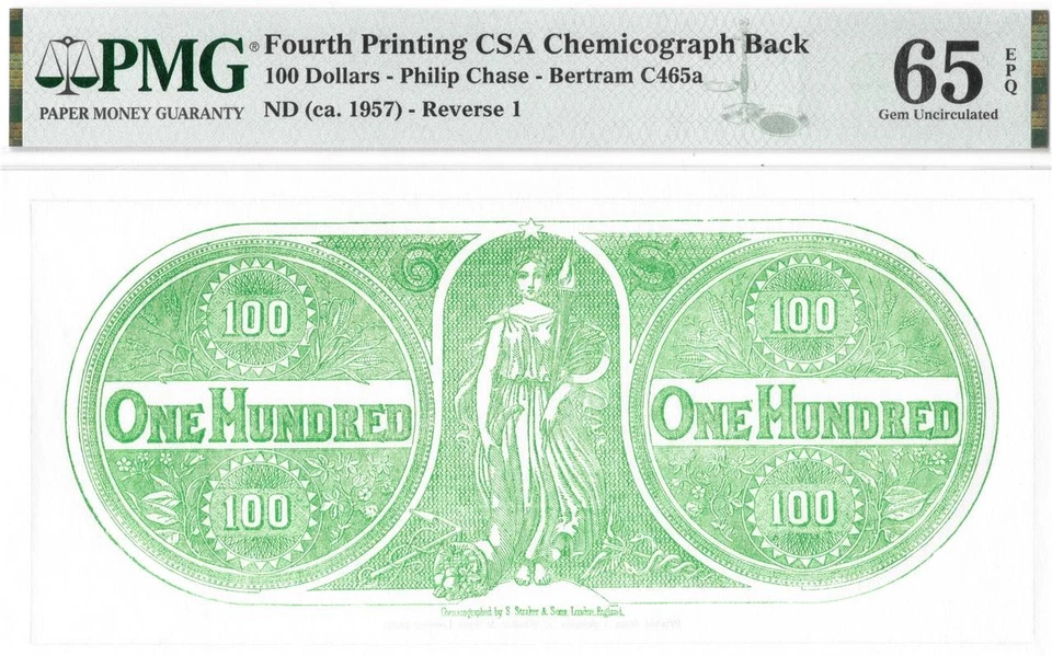 $100 Confederate CSA Chemicograph Straker London 4th Printing PMG 65 Gem UNC EPQ - Image 1 of 4