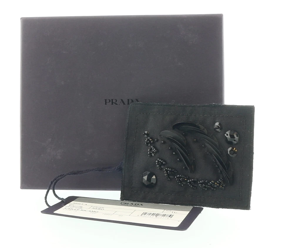 Prada Black Fabric Beaded Elegant Brooch Pin-one size - Image 1 of 4