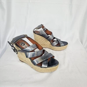 Lanvin Paris Womens Wedge Sandals 36 Gray Iridescent Leather Espadrille - Picture 1 of 6