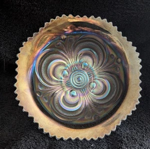 IMPERIAL Clambroth Carnival Glass 8" Persian Design or Scroll Embossed 1910c. - Picture 1 of 19